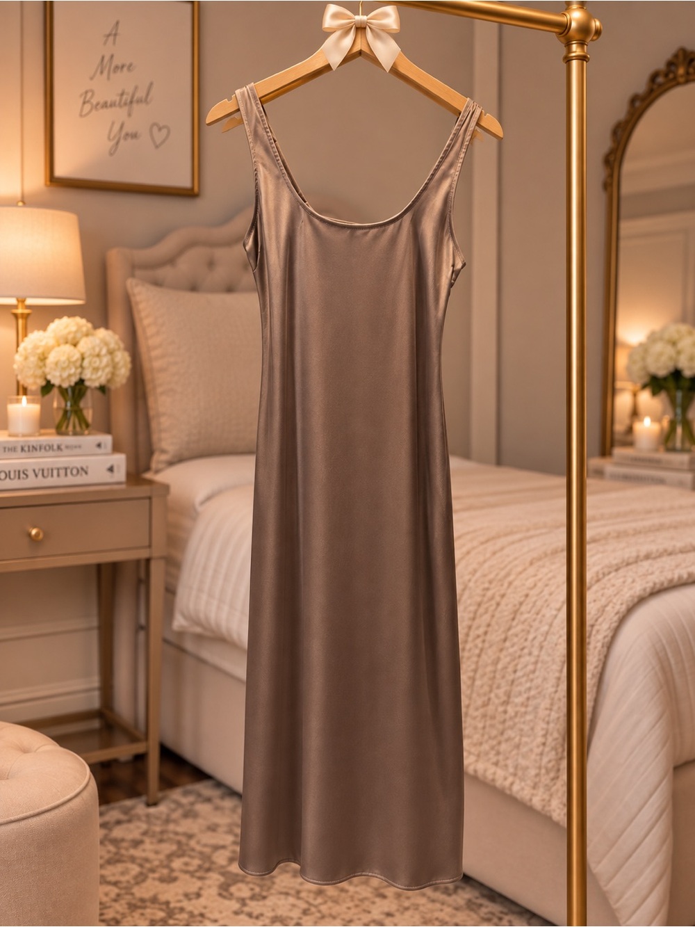 Abercrombie & Fitch Satin Slip Dress in Taupe Brown